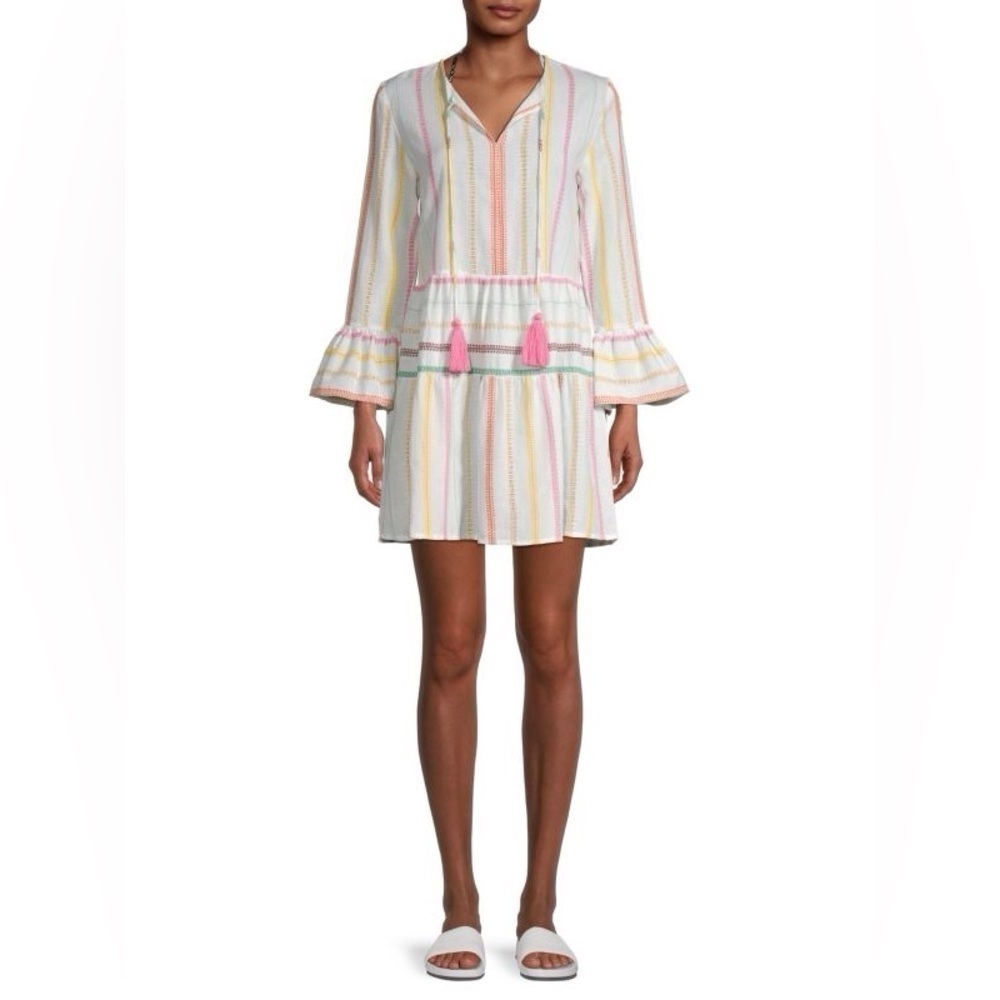 PilyQ Morgan Stripe Bell-Sleeve Cotton Dress